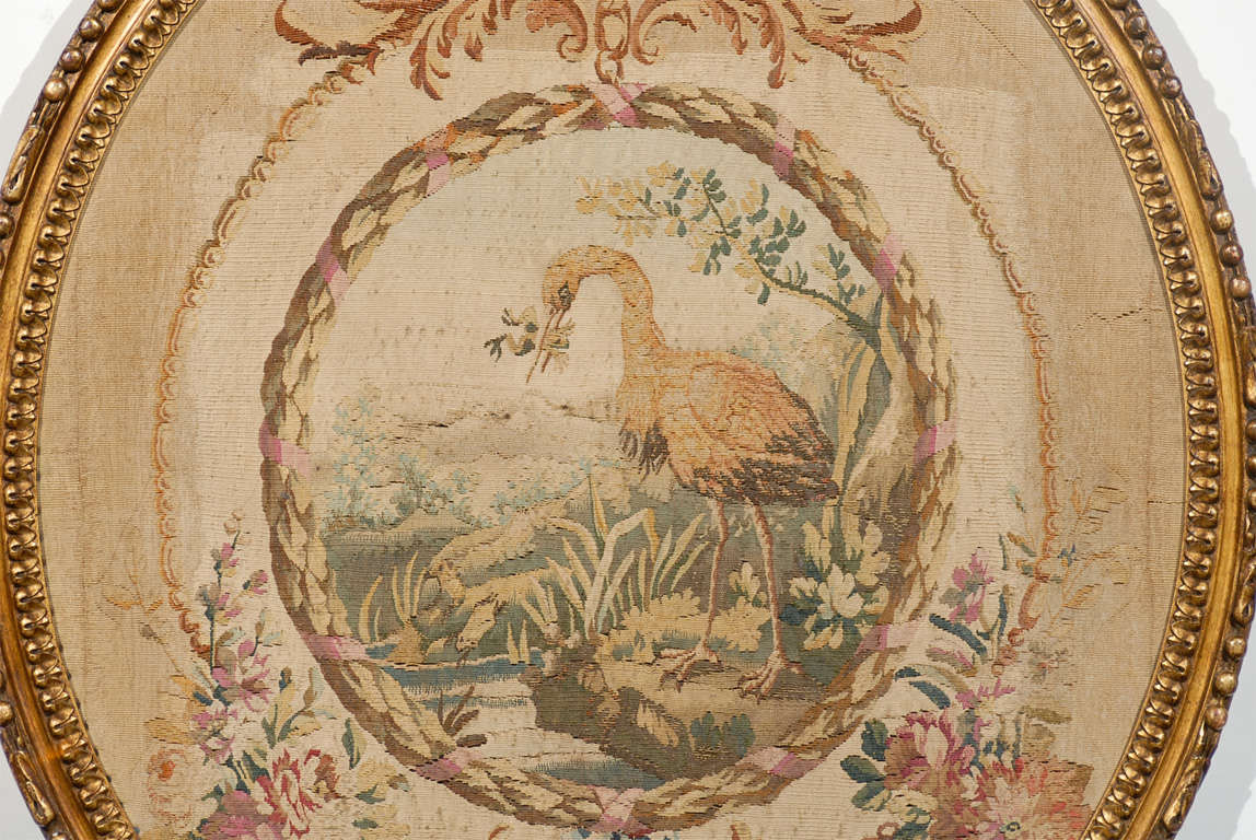 18th Century and Earlier French, 18th Century Oval Pastoral Beauvais Tapestries with Giltwood Frames
