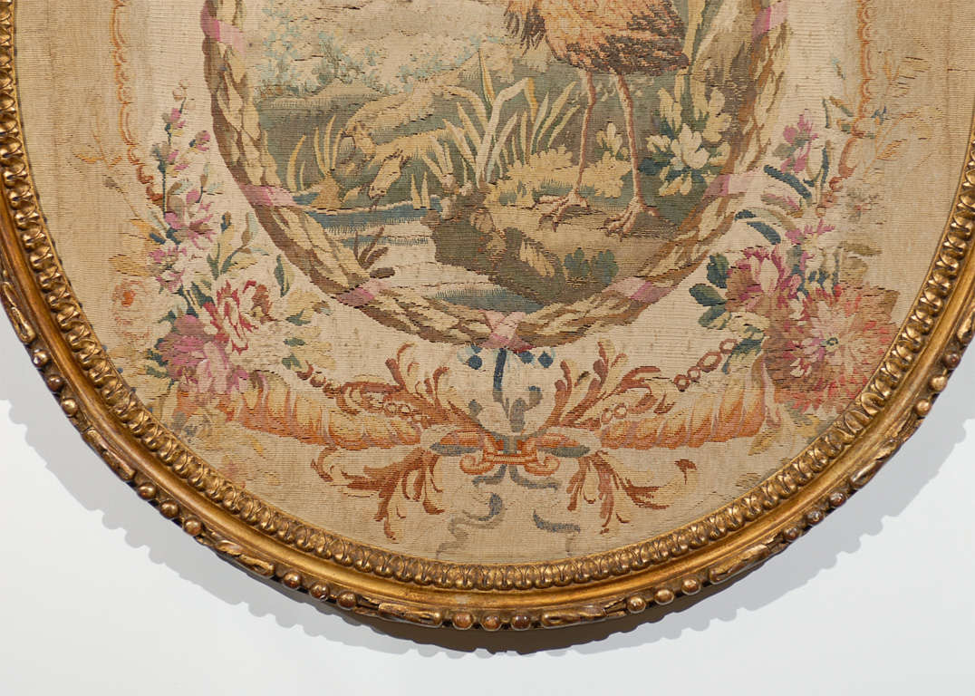 French, 18th Century Oval Pastoral Beauvais Tapestries with Giltwood Frames 1