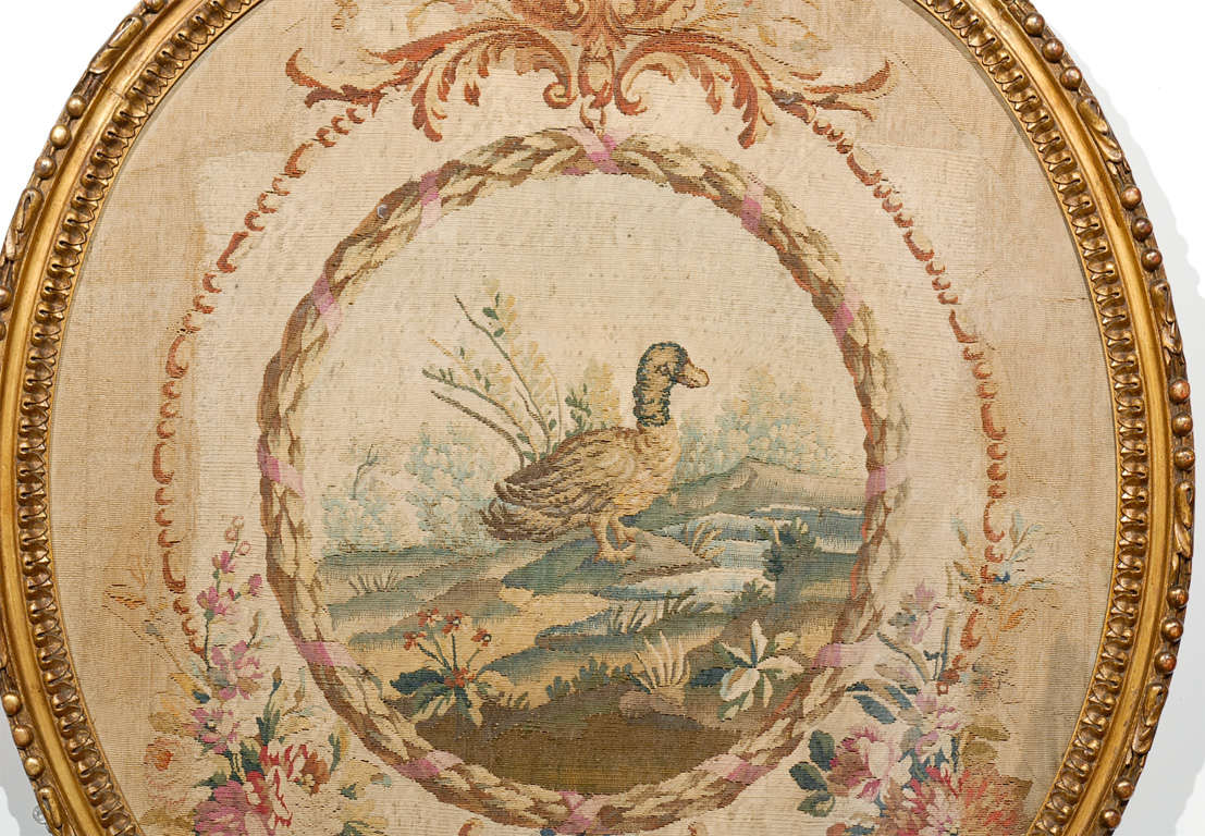 French, 18th Century Oval Pastoral Beauvais Tapestries with Giltwood Frames 4