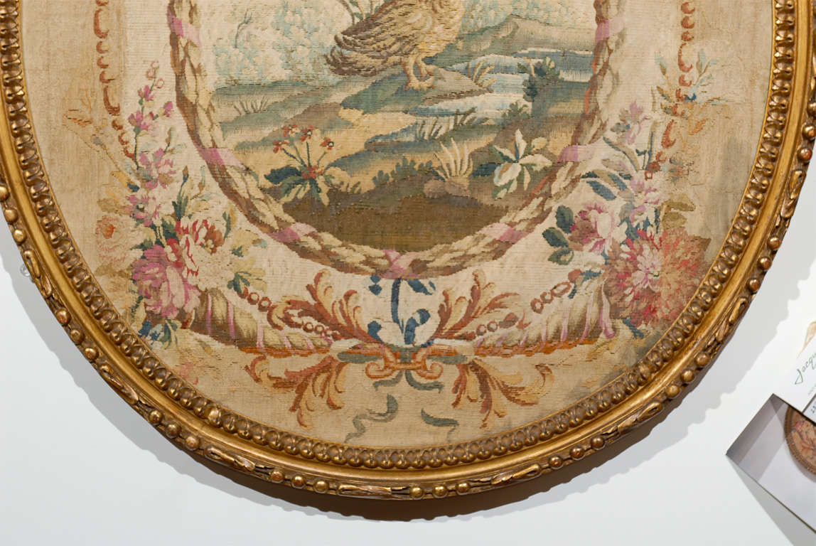 French, 18th Century Oval Pastoral Beauvais Tapestries with Giltwood Frames 5