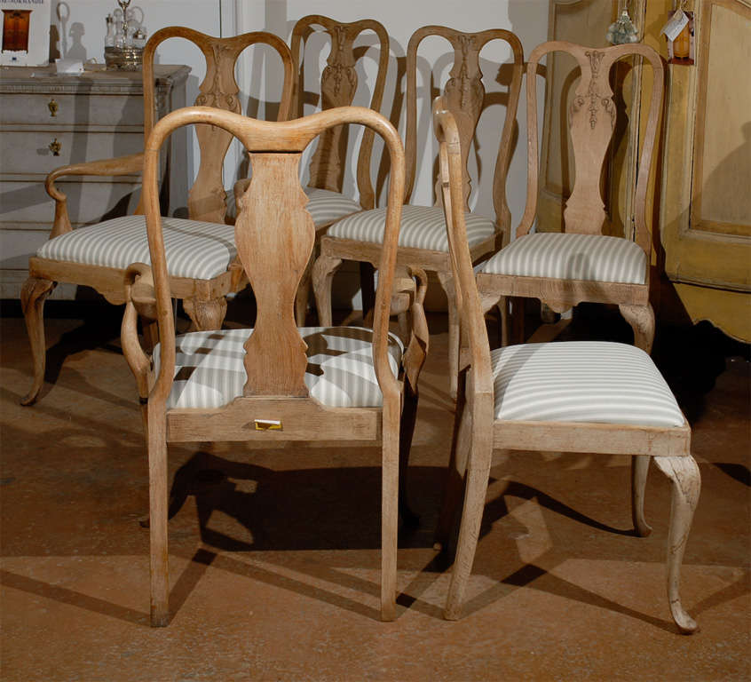 19th Century Set of Six Limed Oak French Dining Chairs 2