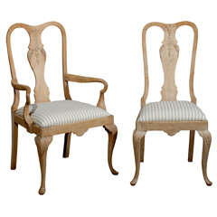 19th Century Set of Six Limed Oak French Dining Chairs