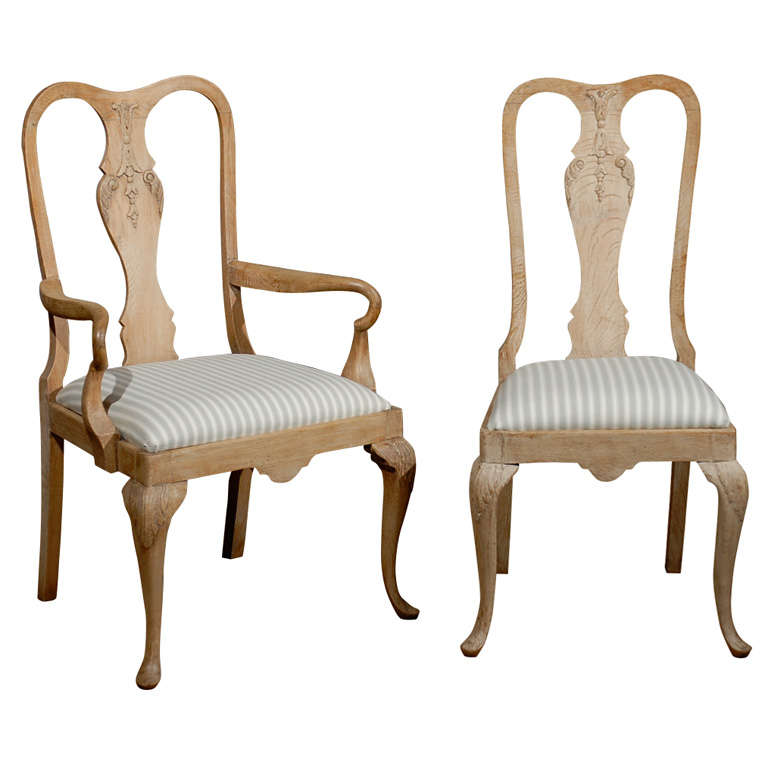 19th Century Set of Six Limed Oak French Dining Chairs at 1stDibs | limed  oak dining chairs, limed oak chairs, rattan back chair