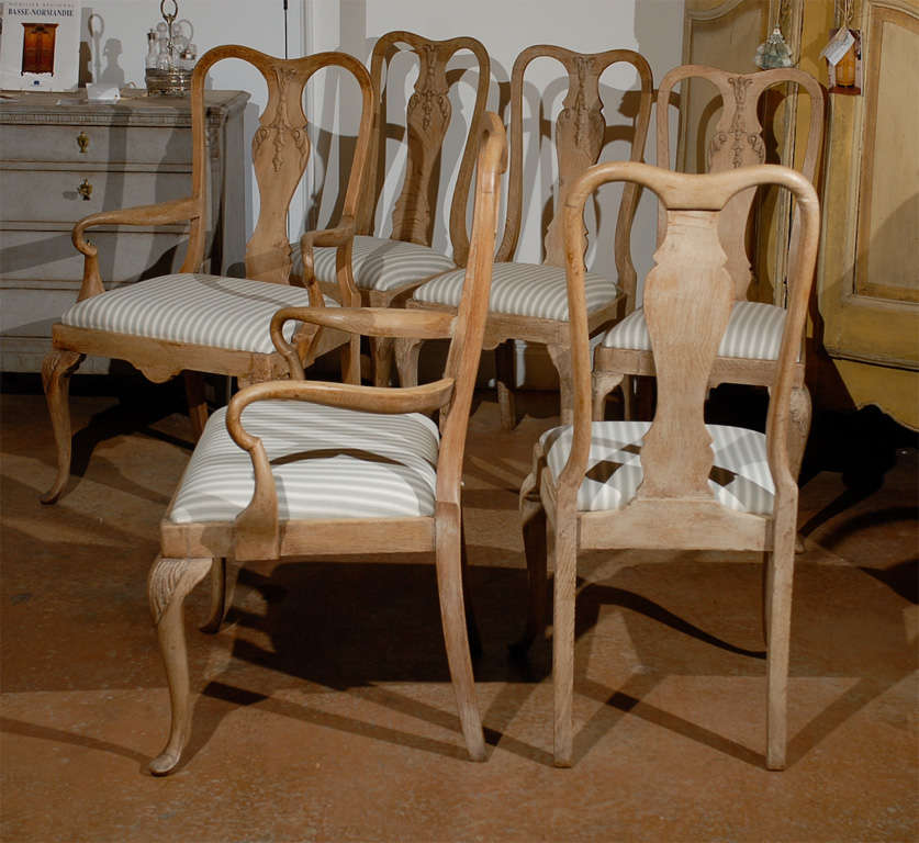 19th Century Set of Six Limed Oak French Dining Chairs at 1stDibs