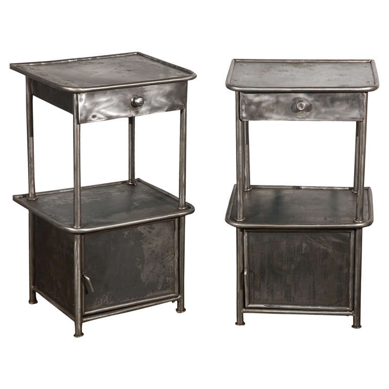 Pr Vintage Polished Metal Cabinets