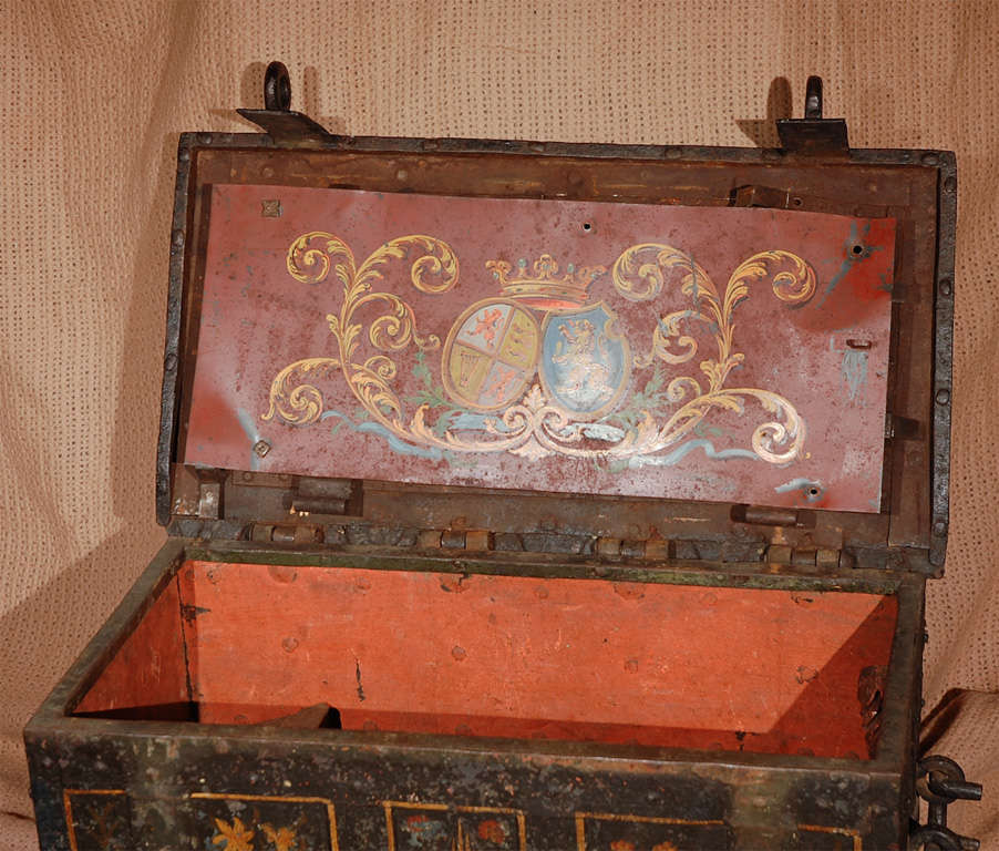 18th Century and Earlier Antique Iron Chest For Sale