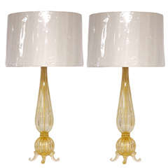 Elegant Pair of Barovier Style Handblown Murano Glass Lamps