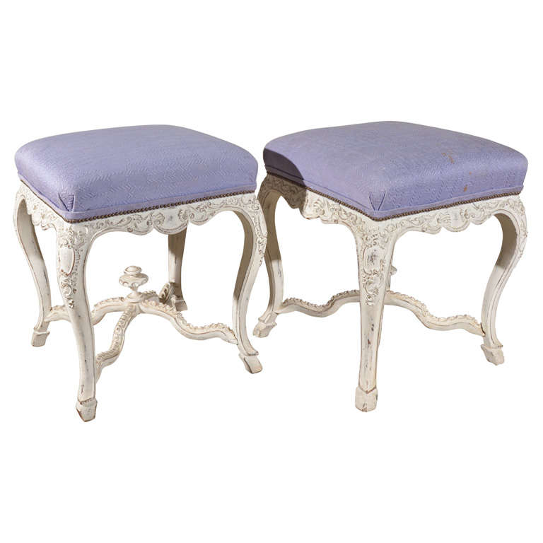 Pair of Painted Rococo Italian Stools For Sale