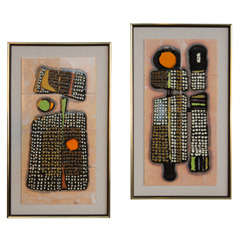 Pair of Harris Strong Abstract Tiled Plaques