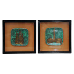 Retro Pair of Fornasetti "Stoviglie" Plates in Vitrine Frames