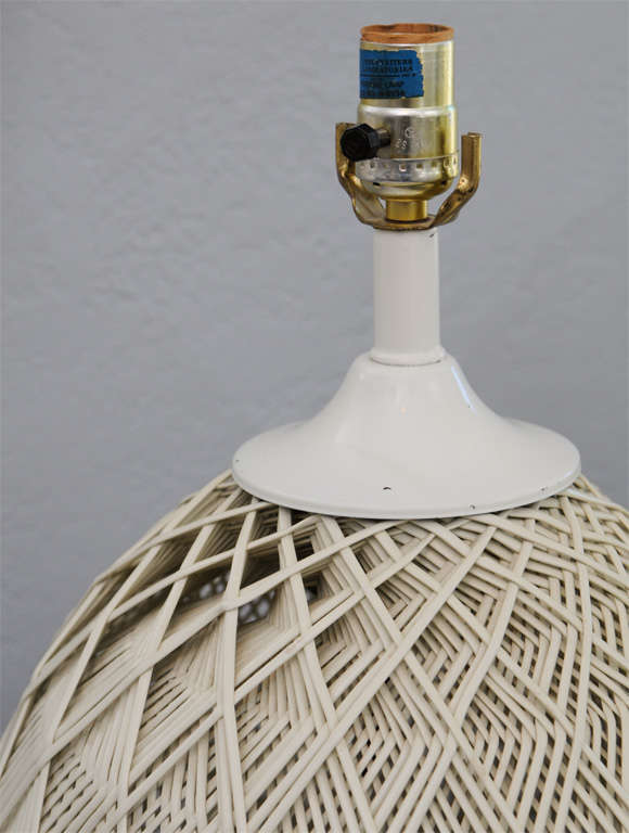 Pair of White Woven Rattan Lamps 1