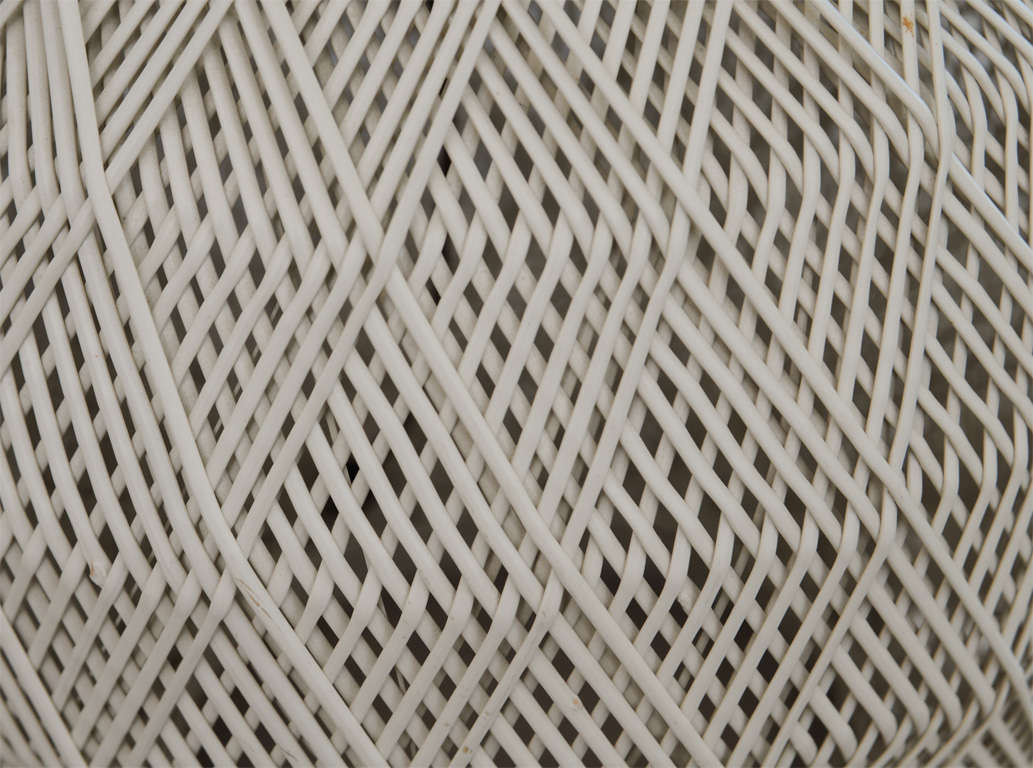Pair of White Woven Rattan Lamps 2