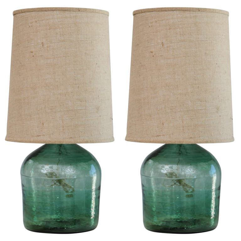 Pair of Green Glass Vintage Wine Jug Lamps at 1stDibs vintage jug