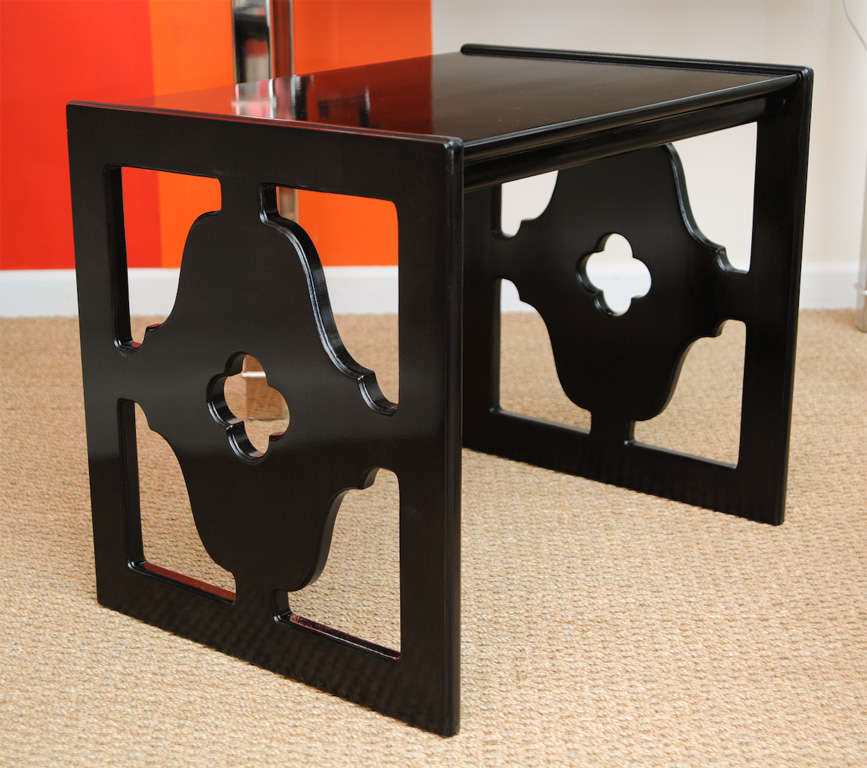 American Vintage Ebonized Wood Cutout Nesting Tables Set of 3  For Sale
