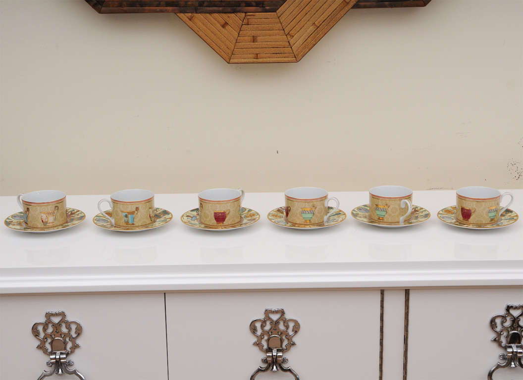 Italian Gucci Set of 6 Beautiful Porcelain Cups and Saucers/SALE 1
