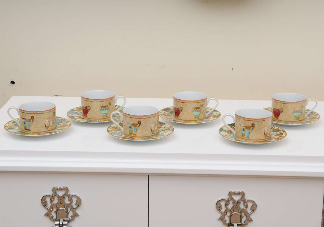 Italian Gucci Set of 6 Beautiful Porcelain Cups and Saucers/SALE at