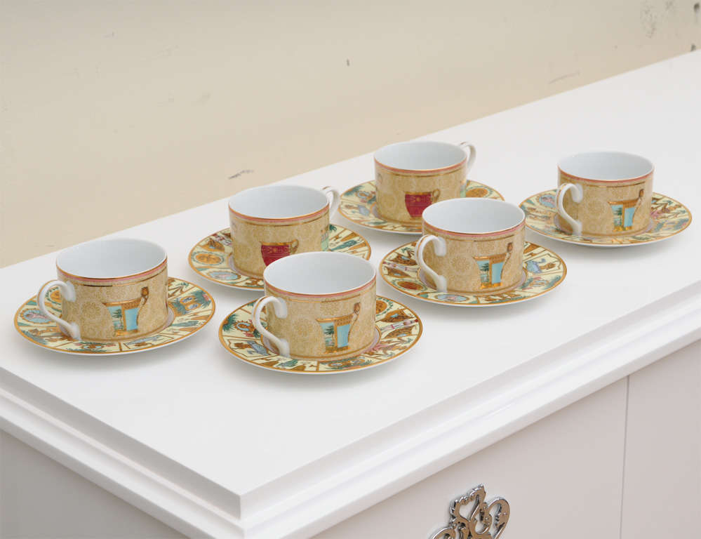 Italian Gucci Set of 6 Beautiful Porcelain Cups and Saucers/SALE at
