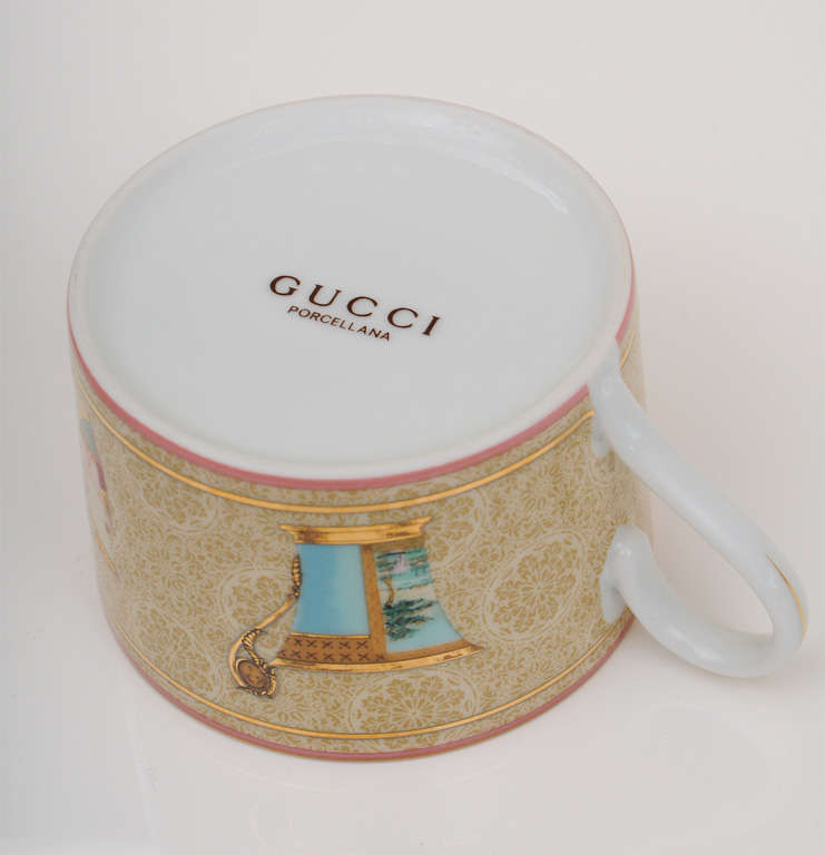 Italian Gucci Set of 6 Beautiful Porcelain Cups and Saucers/SALE at