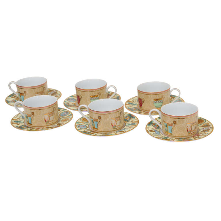 Italian Gucci Set of 6 Beautiful Porcelain Cups and Saucers/SALE at