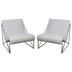 Pair Mid Century Modern Milo Baughman Chrome Slippers Chairs 8