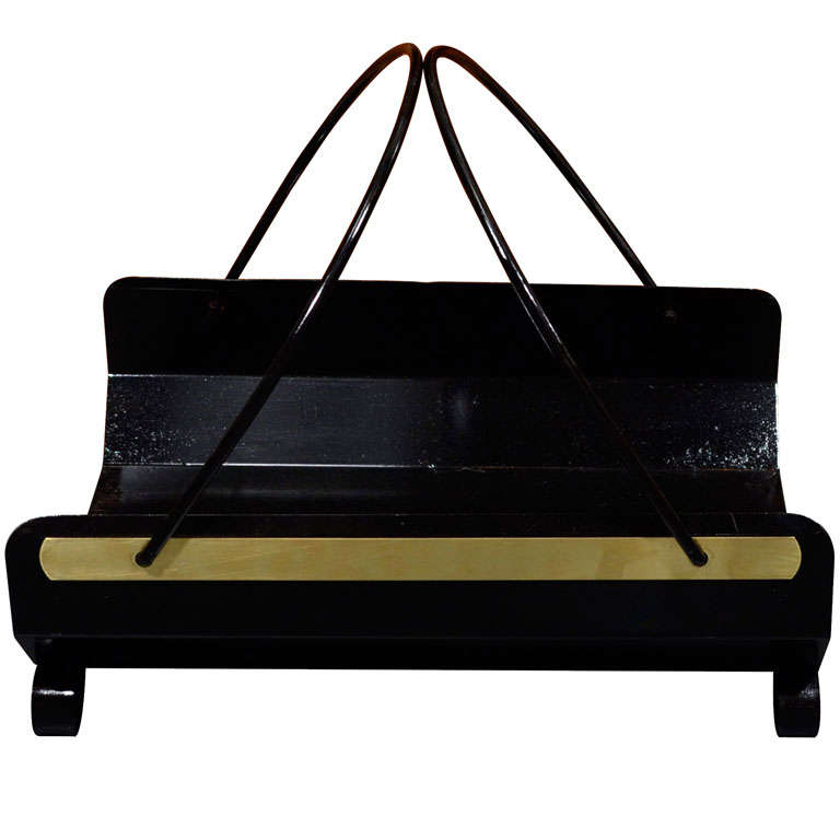 Mid Century Black Metal And Brass Fireplace Log Holder For Sale At