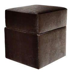 Modernist Upholstered Cube Ottoman in Gunmetal Velvet