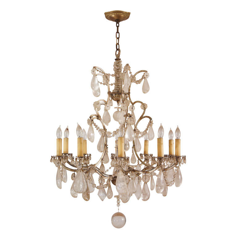 Fine French Silver-Gilt and Rock Crystal Chandelier For Sale
