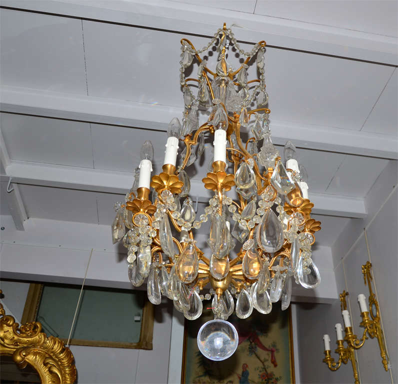 Louis XVI Bronze And Crystal  Bagues Chandelier For Sale