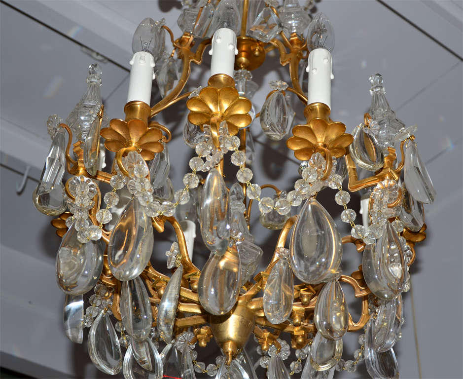 French Bronze And Crystal  Bagues Chandelier For Sale