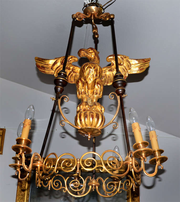 Empire Very Unusual Gilded Wood And Bronze Chandelier For Sale