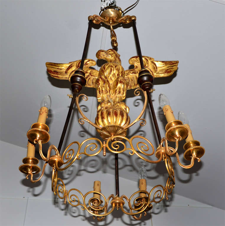French Very Unusual Gilded Wood And Bronze Chandelier For Sale