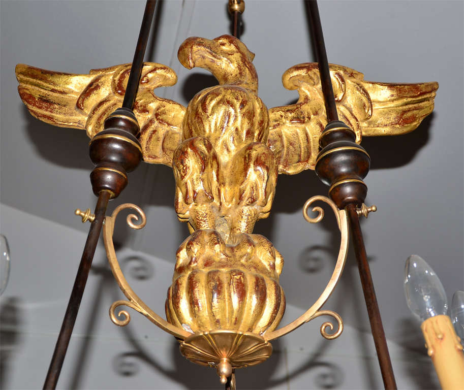 Gilt Very Unusual Gilded Wood And Bronze Chandelier For Sale