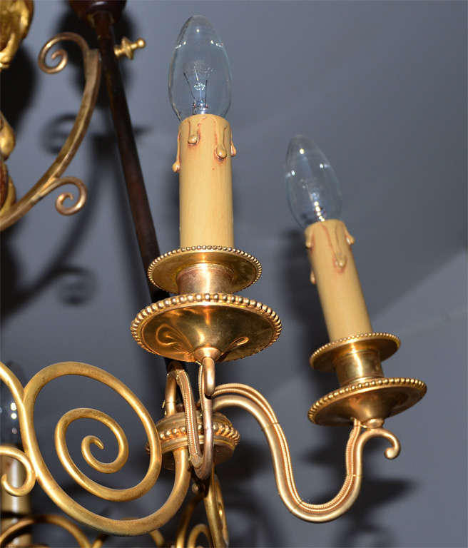 Very Unusual Gilded Wood And Bronze Chandelier For Sale 1