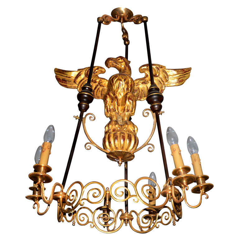 Very Unusual Gilded Wood And Bronze Chandelier For Sale