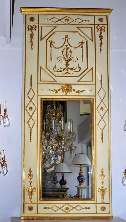 Painted Rare Large Mirror Trumeau Louis XVI  Period For Sale