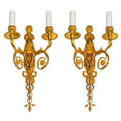 Gilded Bronze Sconces With Children playing flute