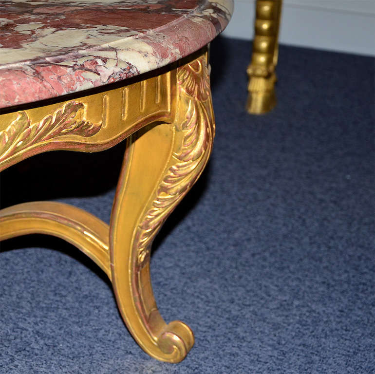 18th Century and Earlier Pretty Round Coffee Table, Louis XV Style, Gilded Wood & marble For Sale