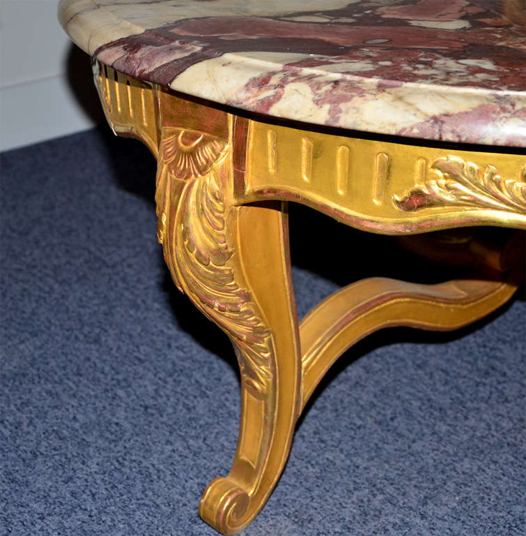 Giltwood Pretty Round Coffee Table, Louis XV Style, Gilded Wood & marble For Sale