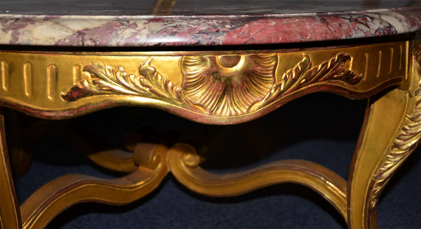 Pretty Round Coffee Table, Louis XV Style, Gilded Wood & marble For Sale 1