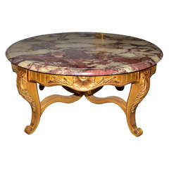 Pretty Round Coffee Table, Louis XV Style, Gilded Wood & marble