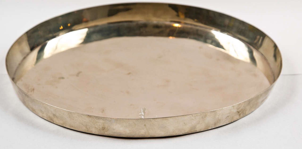 Austrian 1920'sJosef Hoffmann Oval Silver Plate Brass Tray