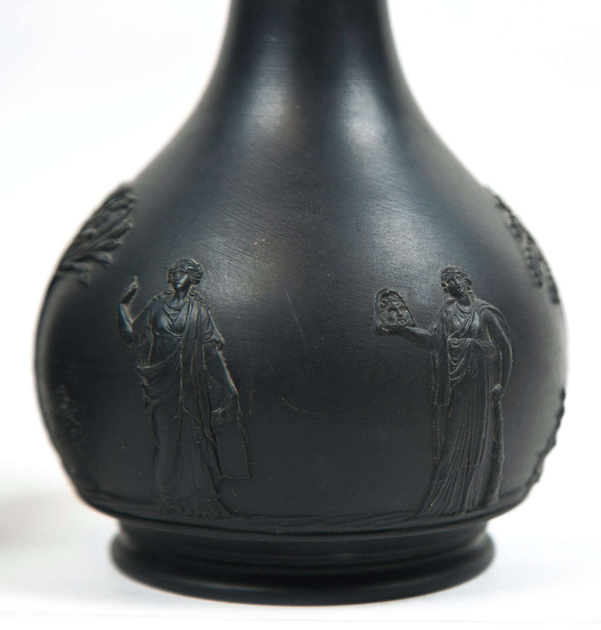British 19th C Pair of Wedgewood Black Basalt Bottles Vases