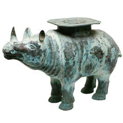 Patinated Metal Rhino Garden Bench
