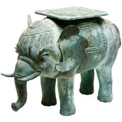 Vintage Patinated Metal Elephant Garden Bench