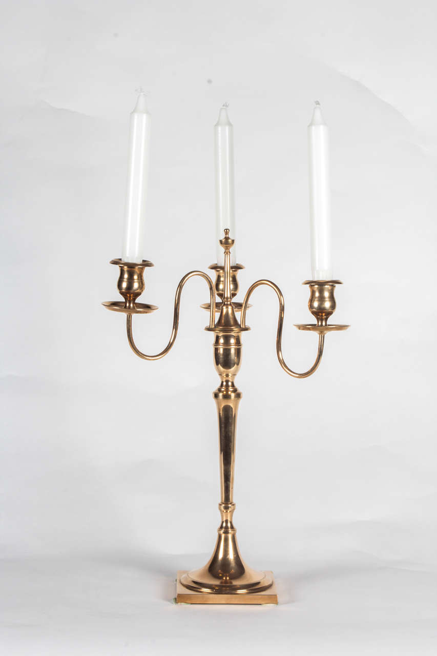 Neoclassical Pair of Swedish Brass Candelabra