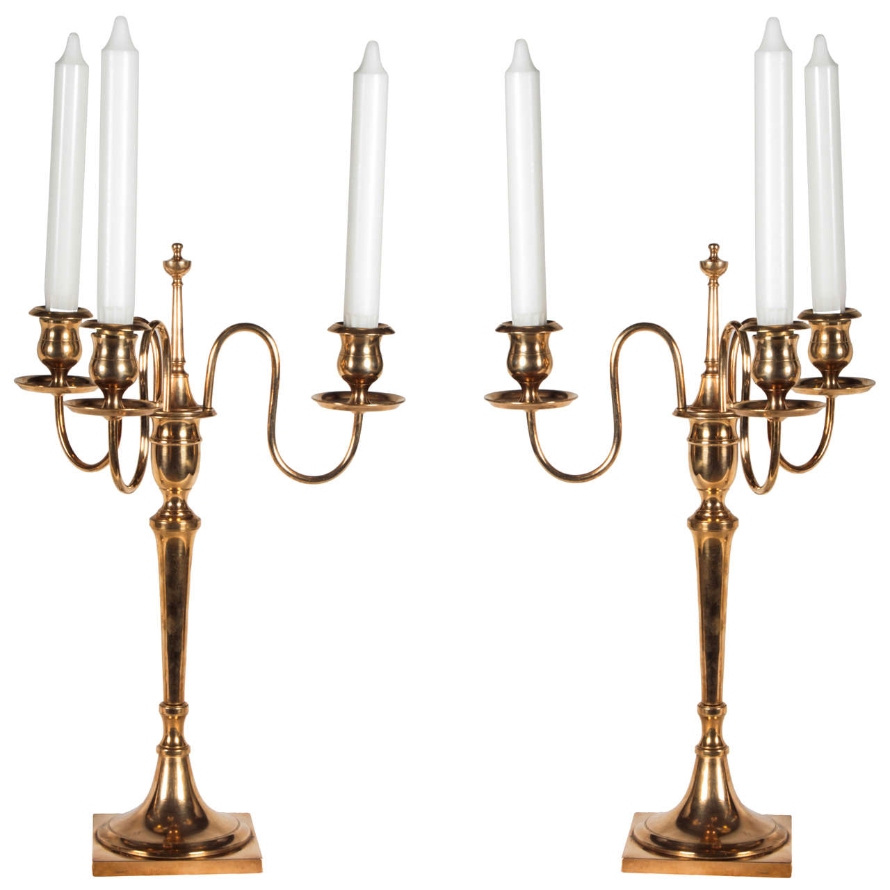 Pair of Swedish Brass Candelabra at 1stdibs