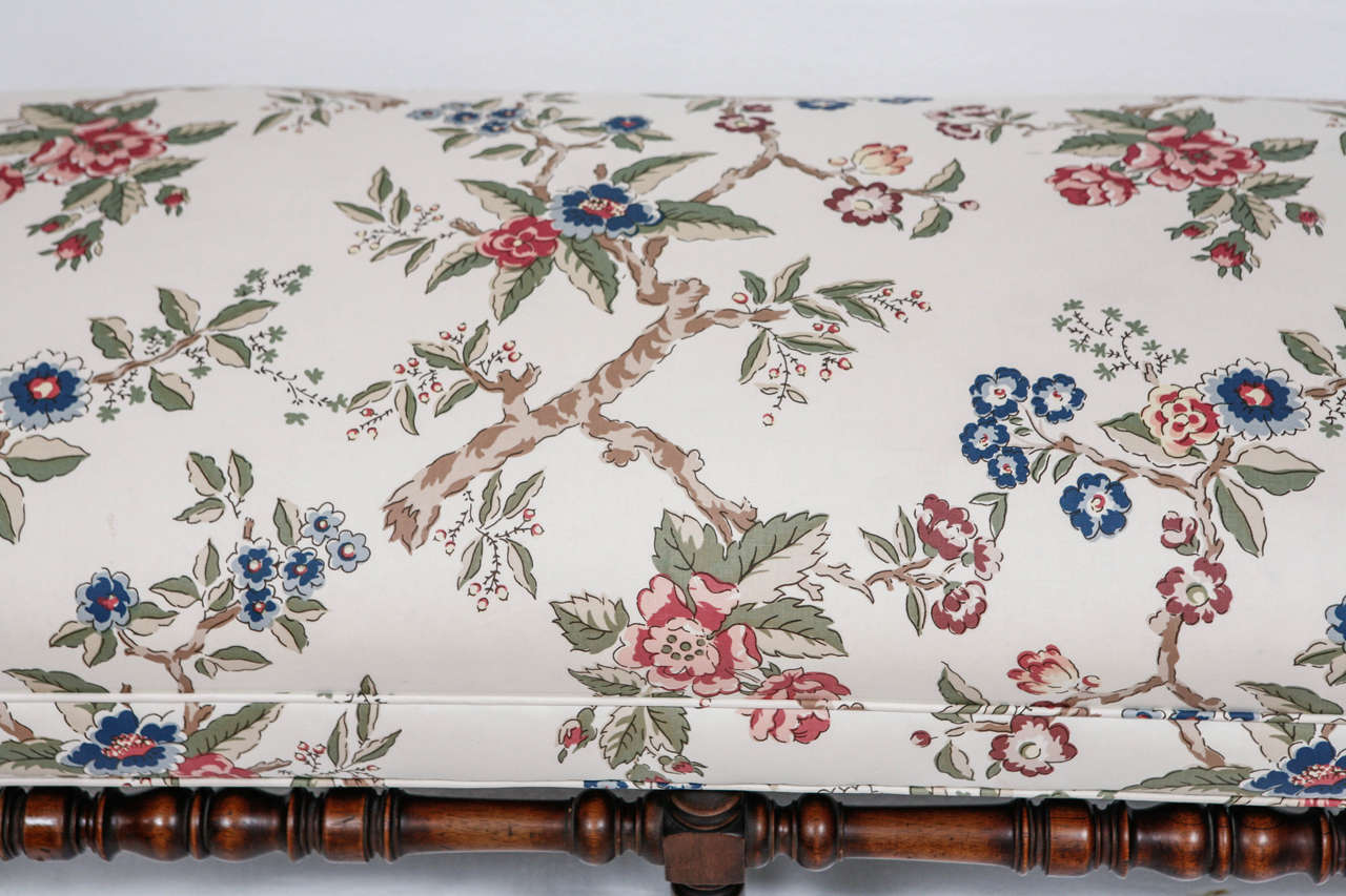 American Louis XIII Style Upholstered Bench For Sale