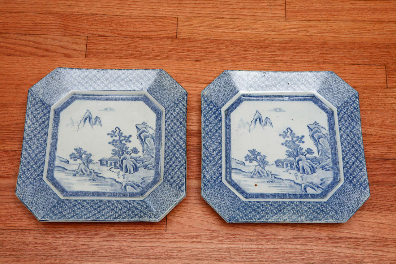 Pair Japanese Blue & White Squeare Platters