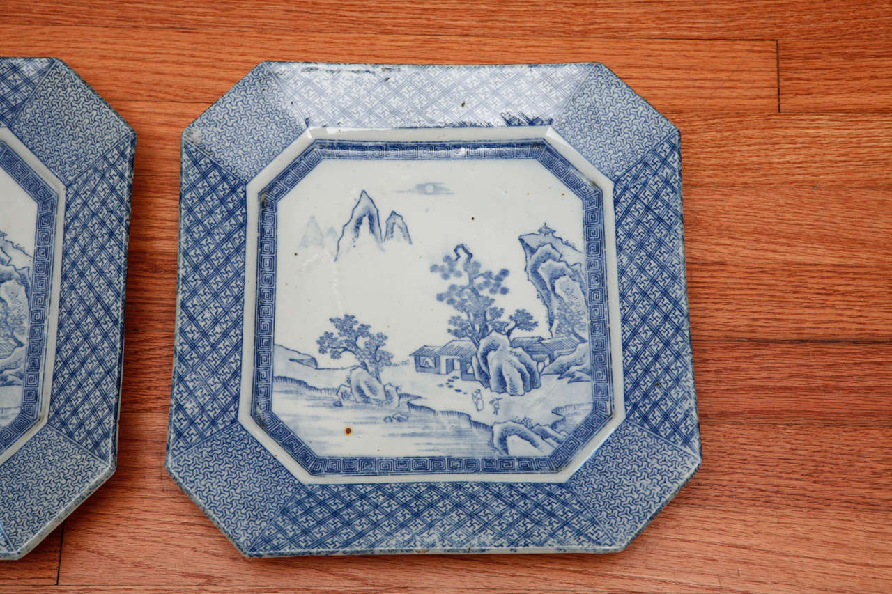 Aesthetic Movement Pair Japanese Blue & White Squeare Platters For Sale