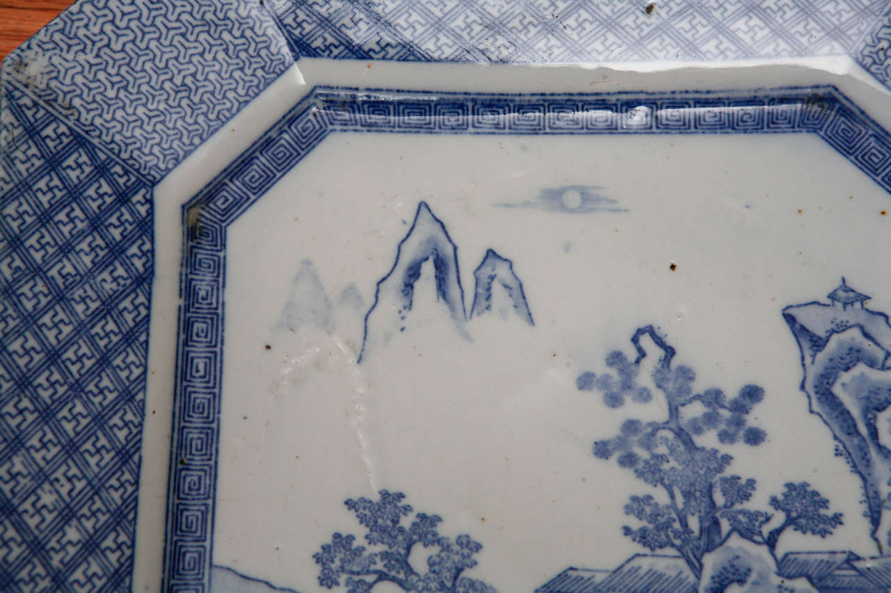 Pair Japanese Blue & White Squeare Platters In Excellent Condition For Sale In Los Angeles, CA